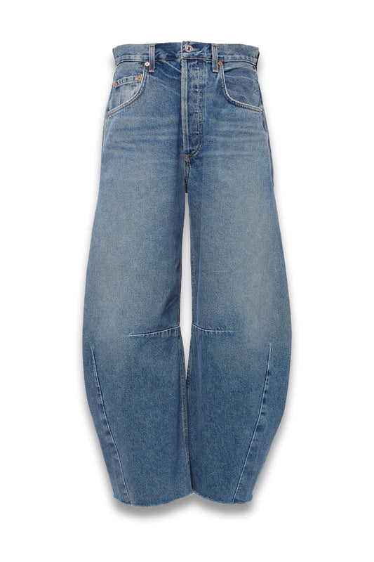 Horseshoe Distressed Mid-rise Barrel-leg Jeans