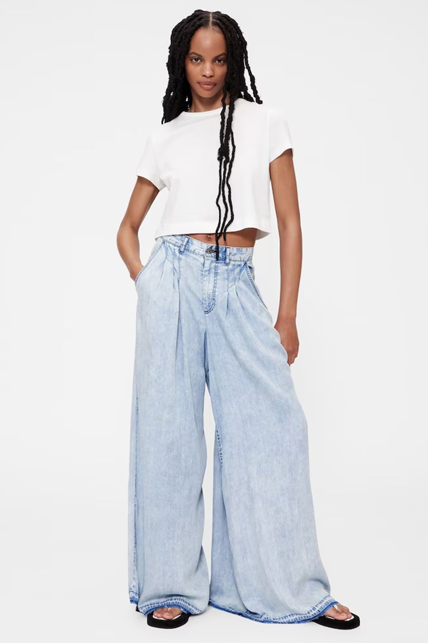 Blue High Rise Draped Denim Jeans