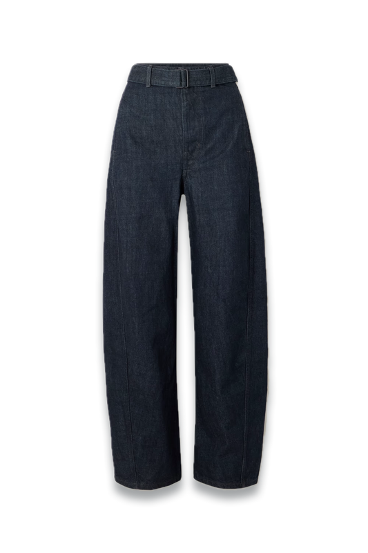 Twisted Belted Mid-Rise Barrel-Leg Jeans