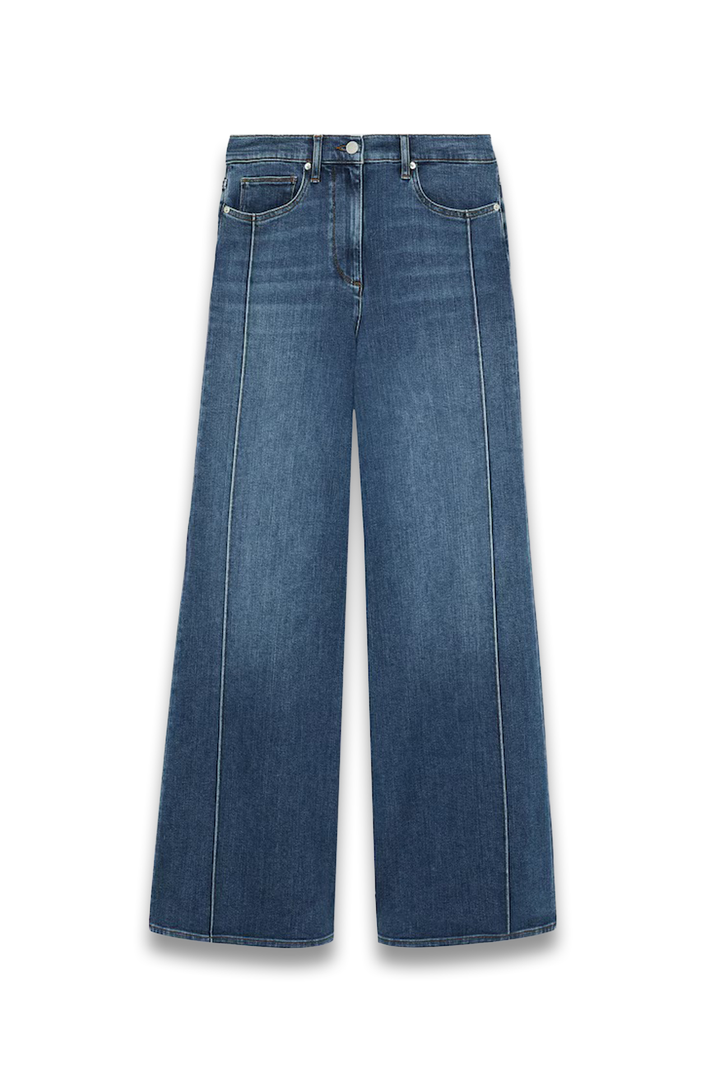 Heather Stretch-Cotton Wide-Leg Jeans in Mid Blue