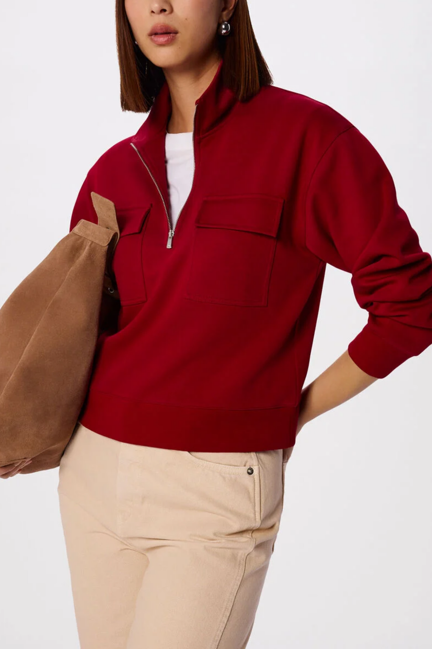 Dark Red Funnel Quarter-zip Sweat