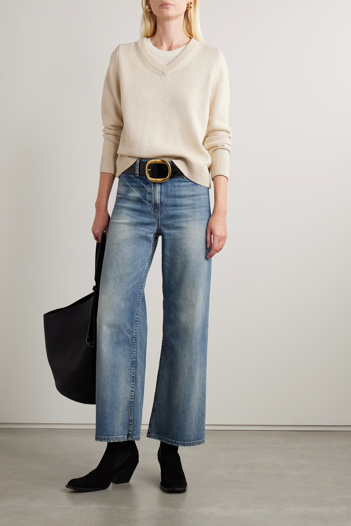 Megan Distressed High-Rise Wide-Leg Jeans