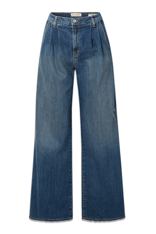 Flora Pleated High-rise Wide-leg Jeans