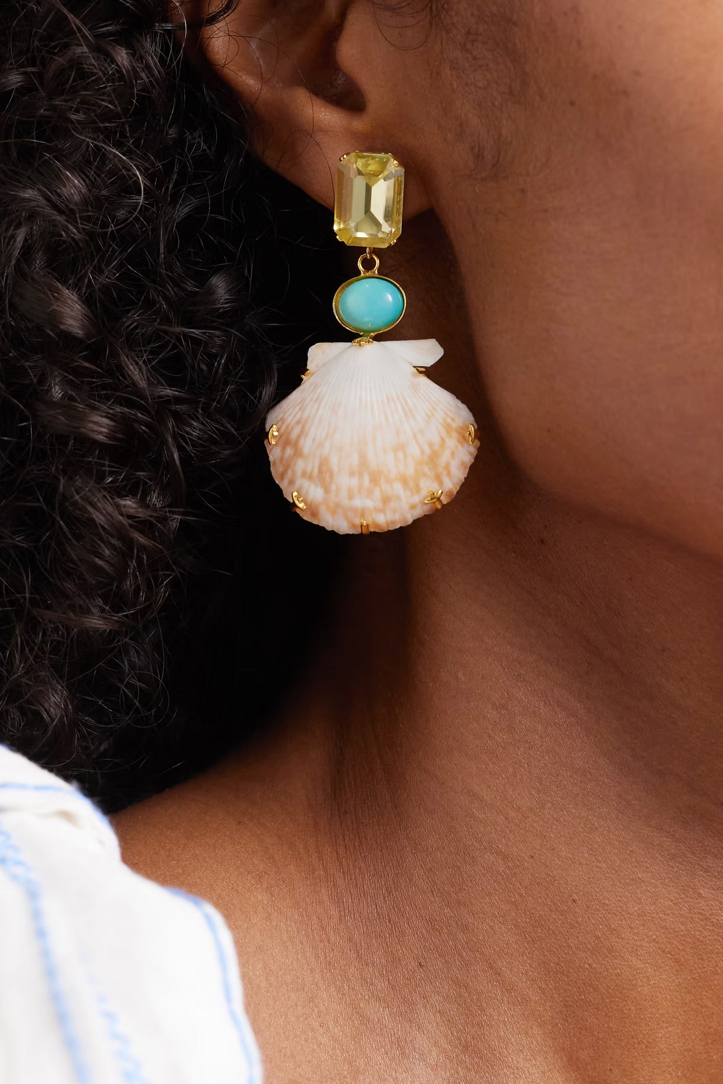 Riviera Gold-Plated, Turquoise, Shell and Crystal Earrings