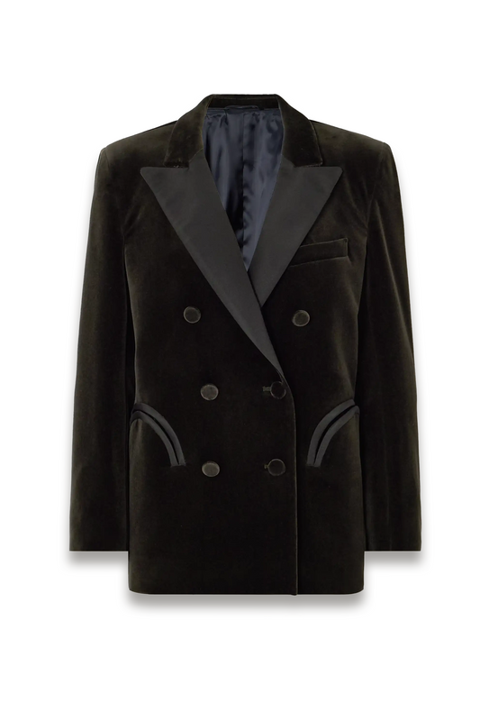 Everynight Double-breasted Silk-satin Trimmed Cotton-velvet Blazer