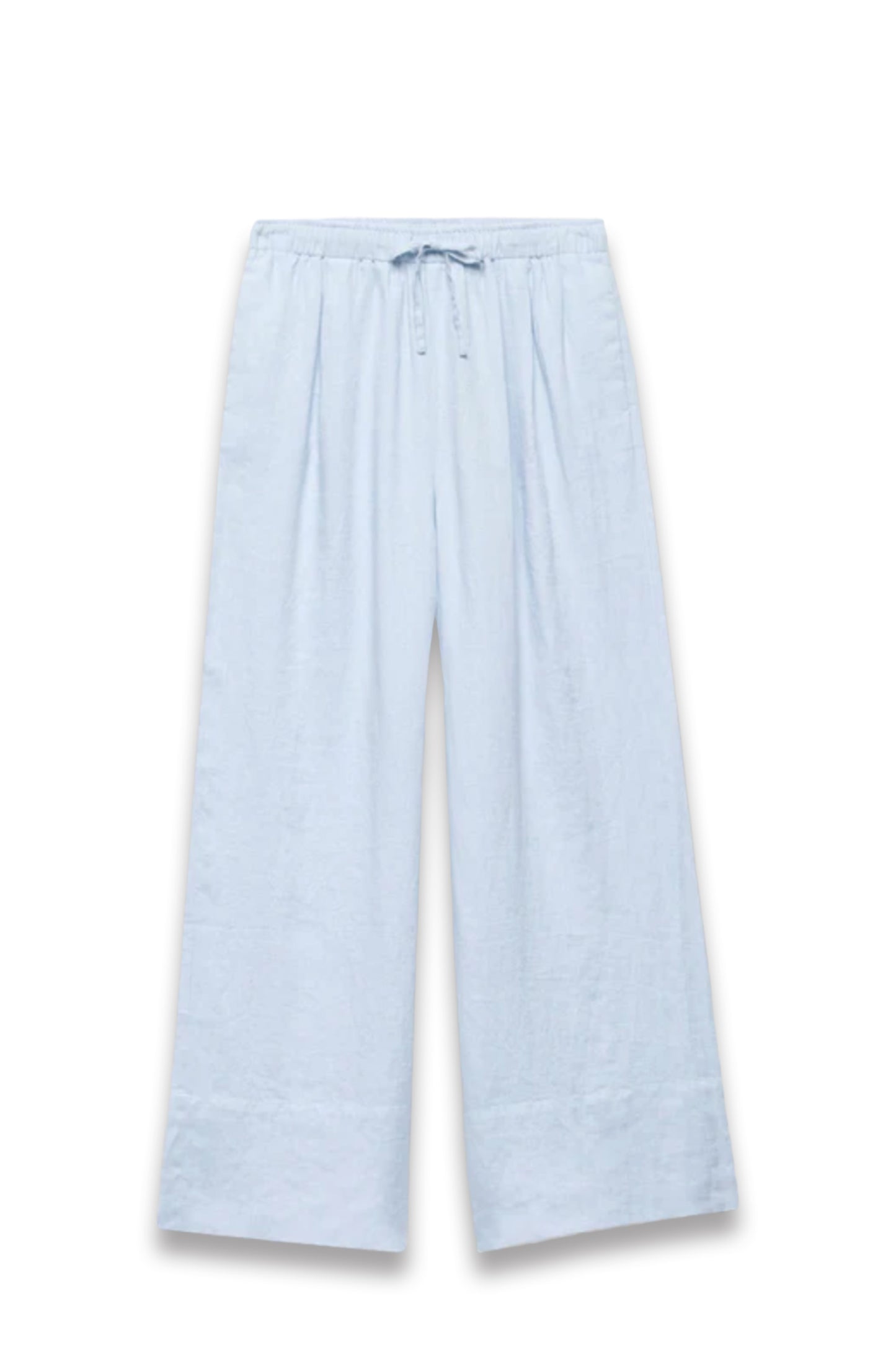 Blue Linen Wide Leg Trousers