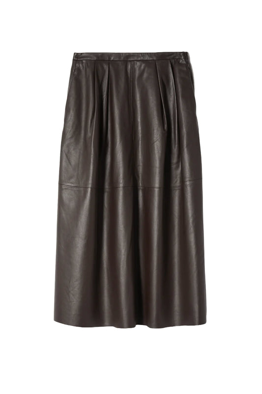 Leather Pleat Midi Skirt