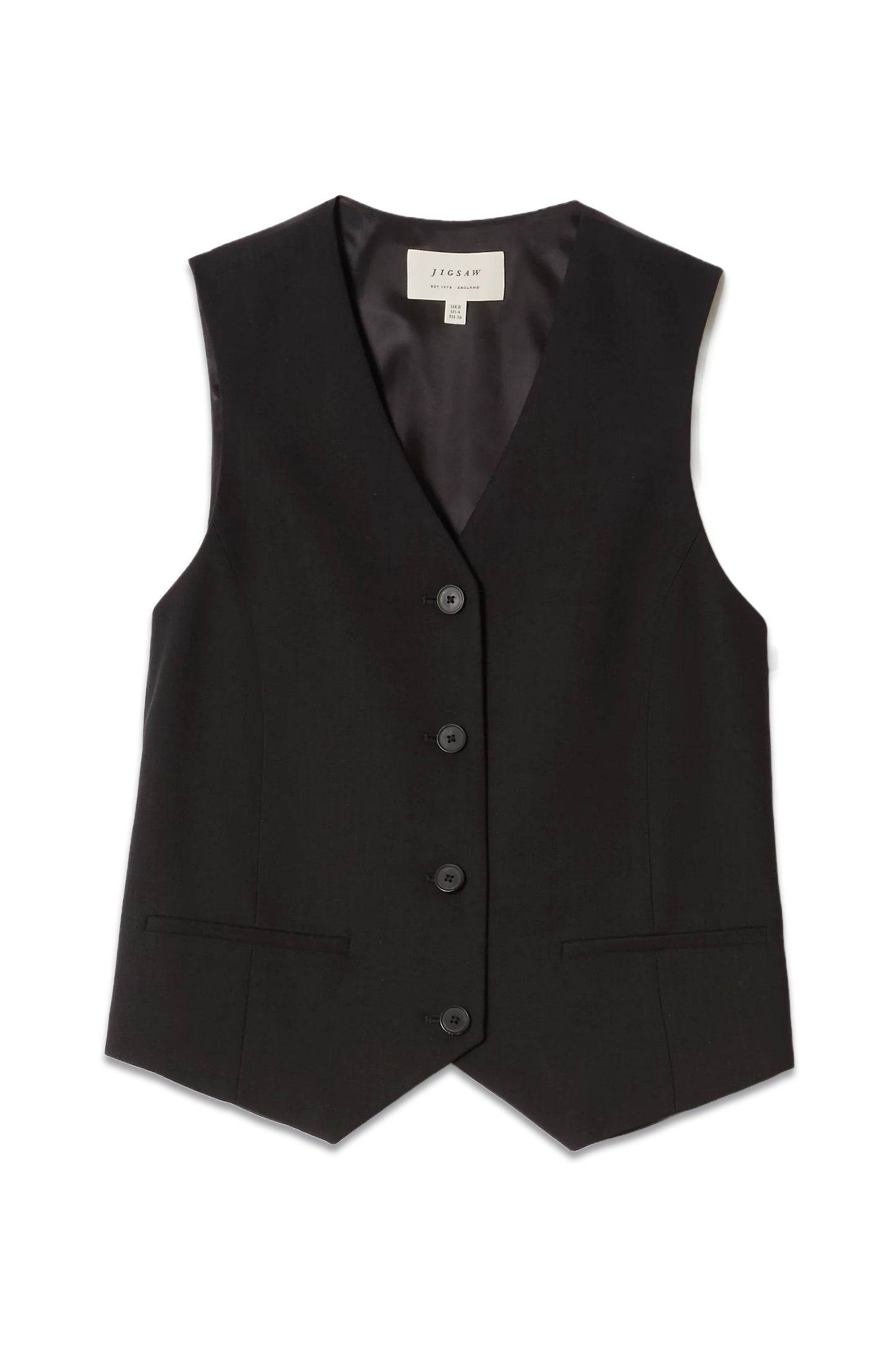 Jigsaw Hopsack Tailored Waistcoat, Black