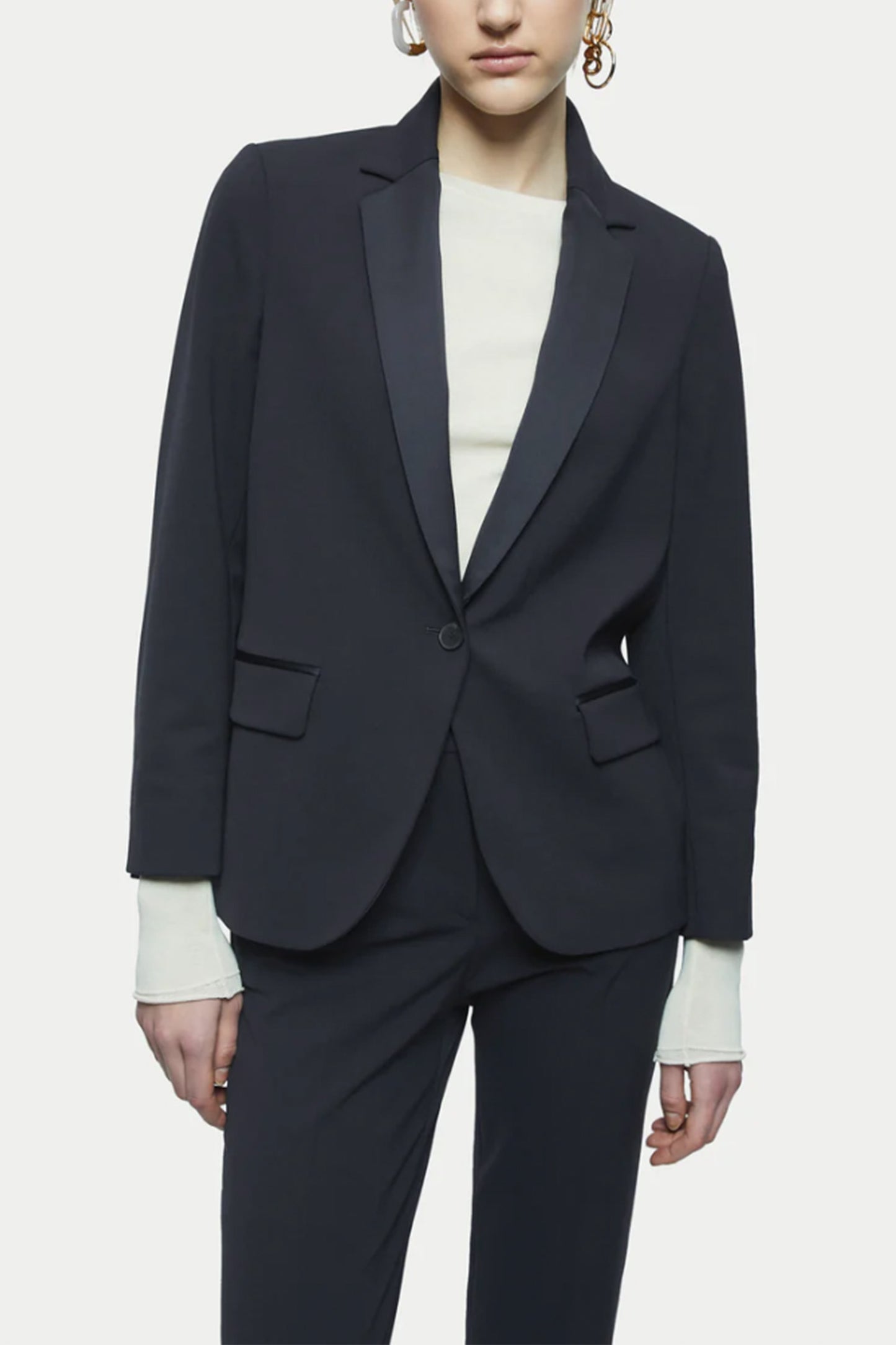 Paris Brook Satin Lapel Shortline Blazer