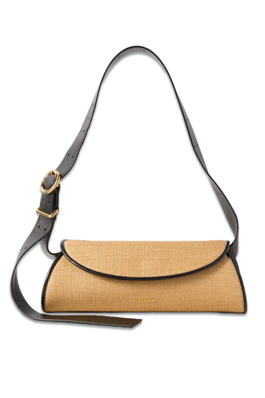 Leather-trimmed Raffia Shoulder Bag