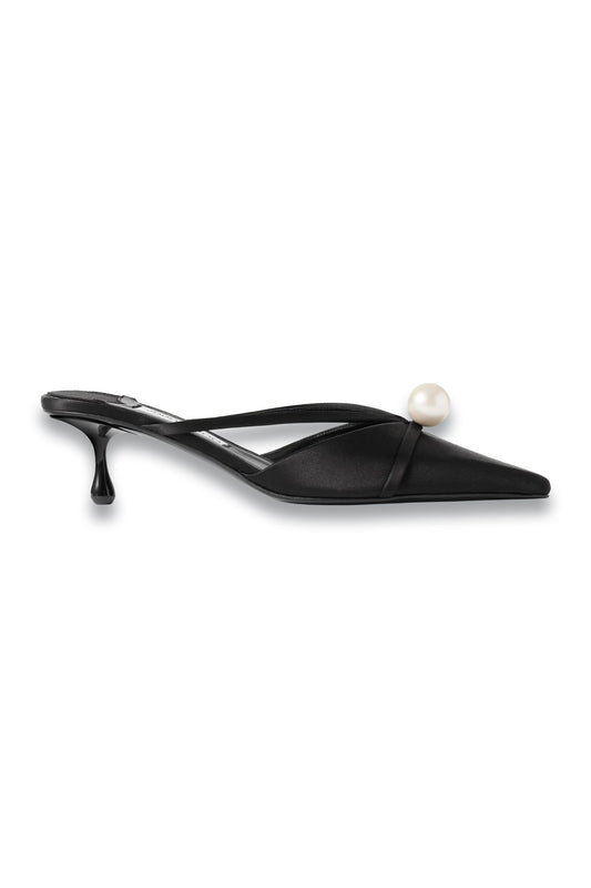 Sana 50 Faux Pearl-embellished Satin Mules