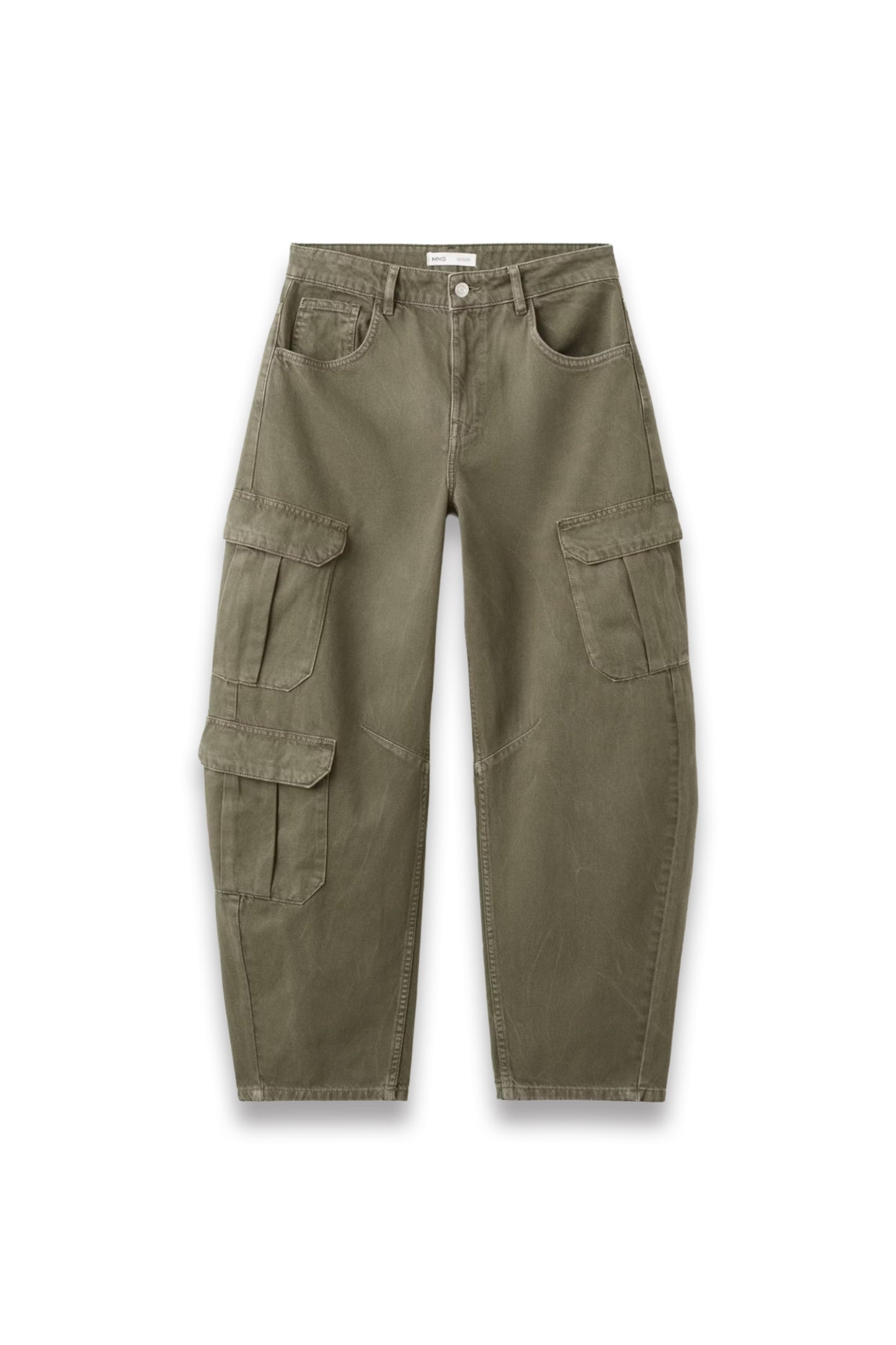 Mango Dilly 100% cotton utility barrel jean in khaki