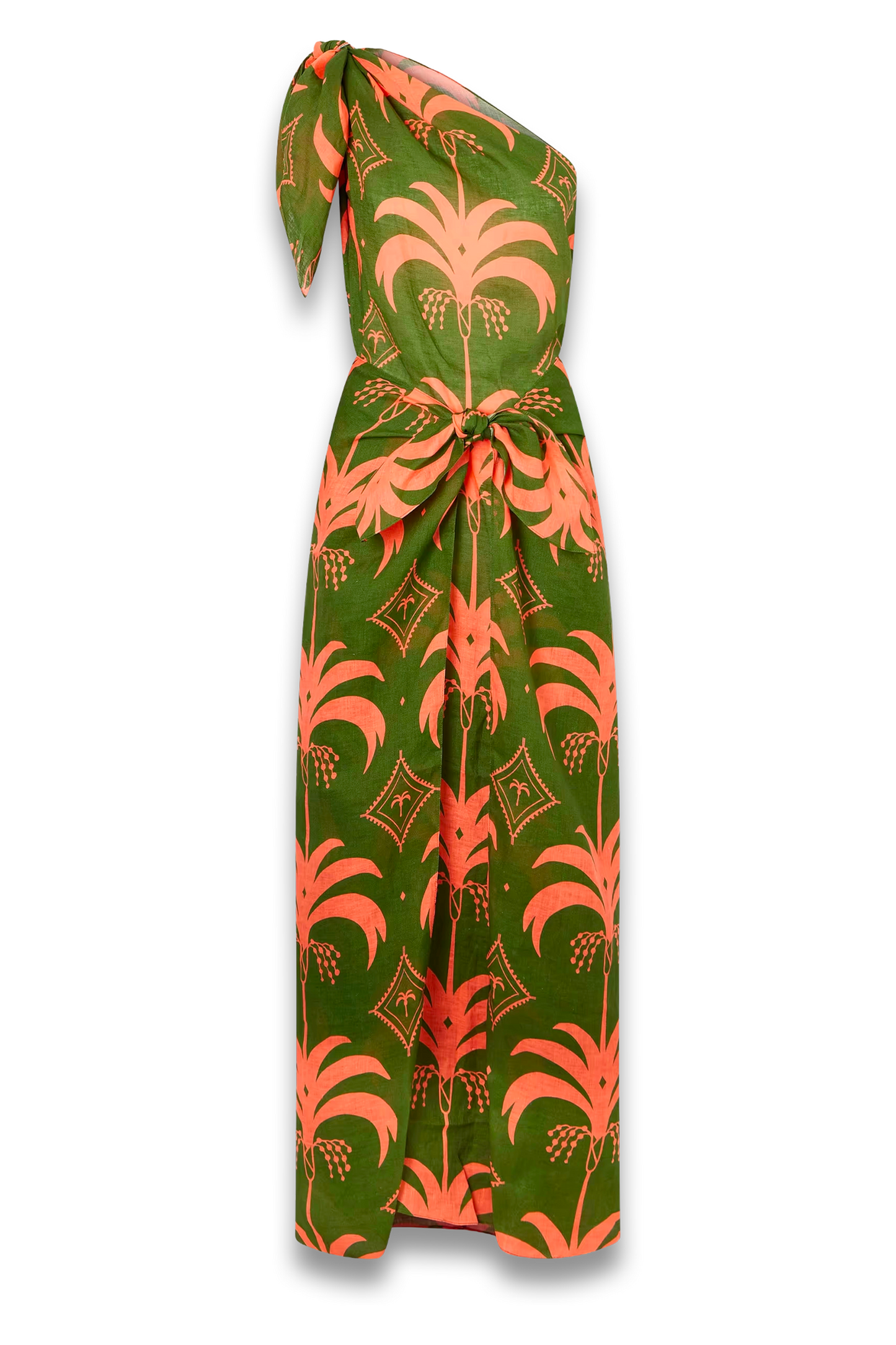 Seaweed One-shoulder Printed Linen Maxi Dress