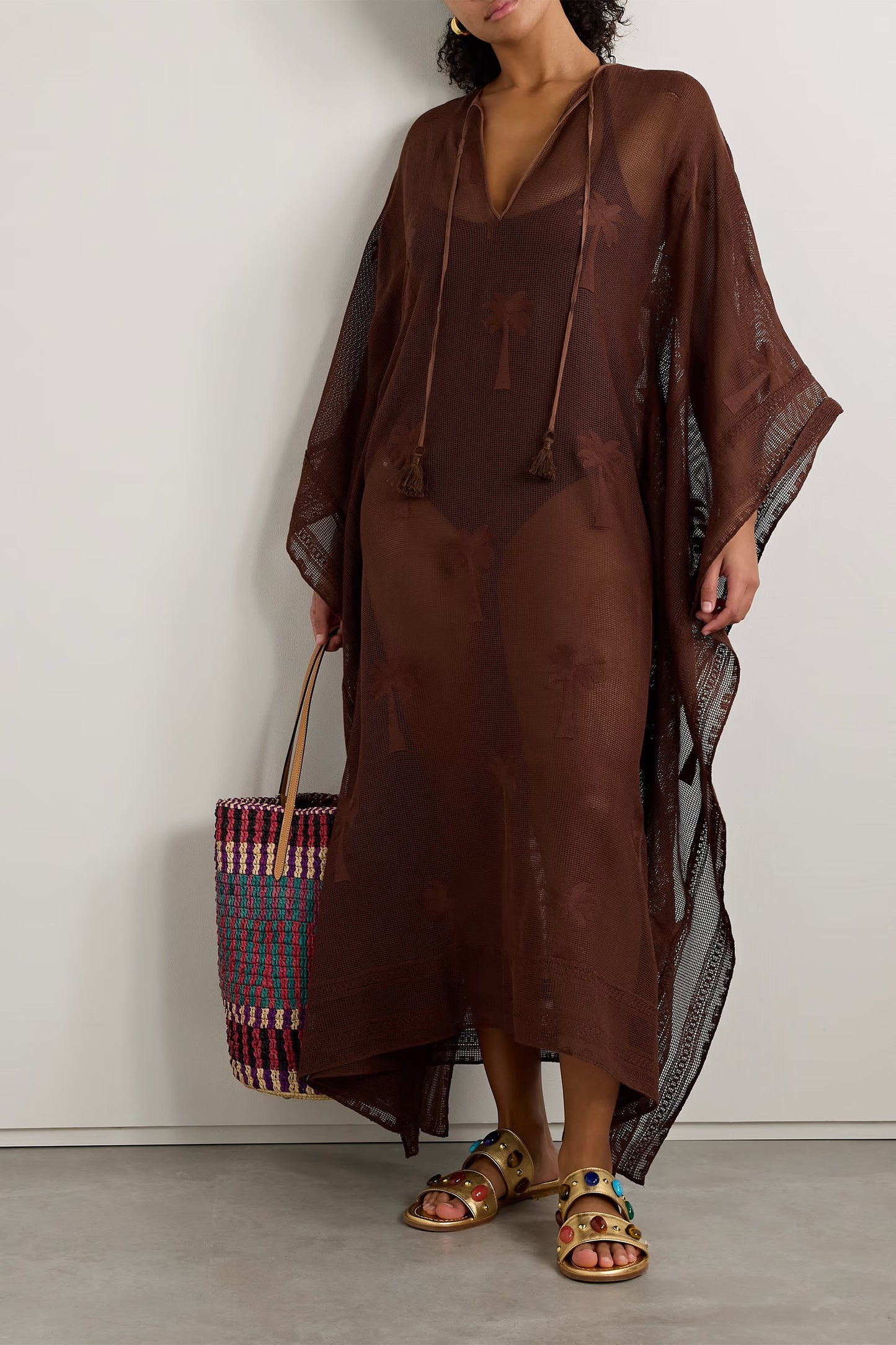 Embroidered cotton-mesh Coverup