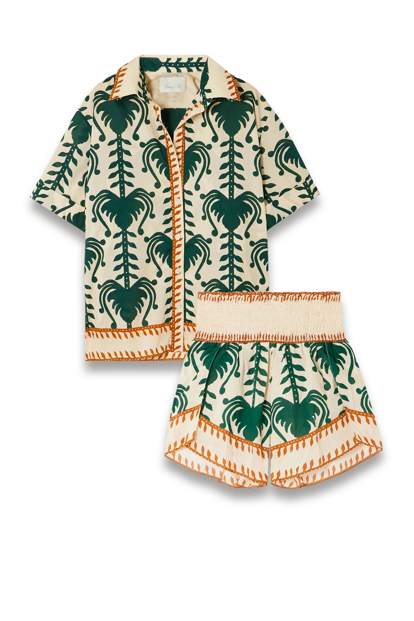 Salty Promises Printed Cotton Shirt and Linka Shirred Printed Cotton Shorts Set