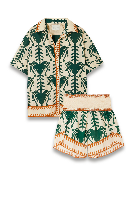 Salty Promises Printed Cotton Shirt and Linka Shirred Printed Cotton Shorts Set