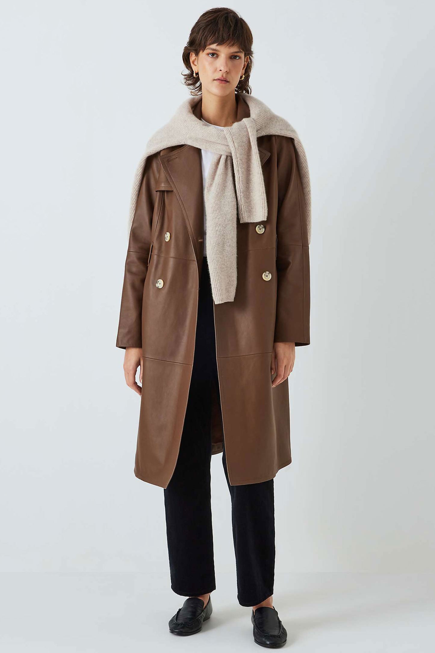 Leather Trench Coat, Tobacco Brown