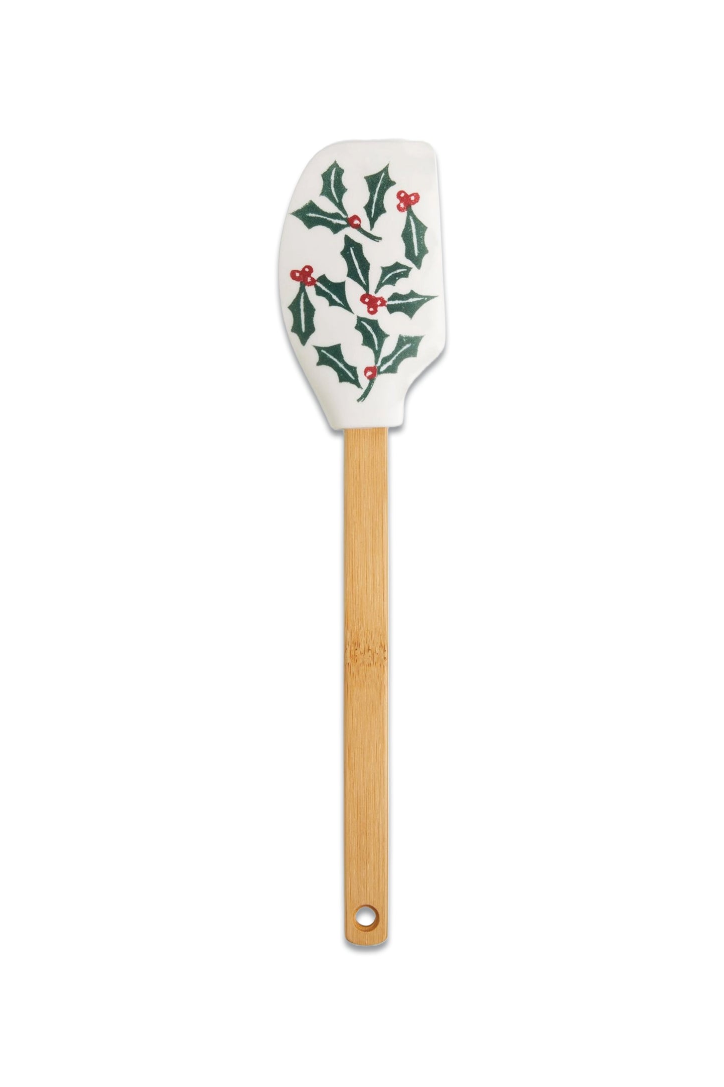 John Lewis Christmas Baking Holly Silicone Head Spatula with Bamboo Handle