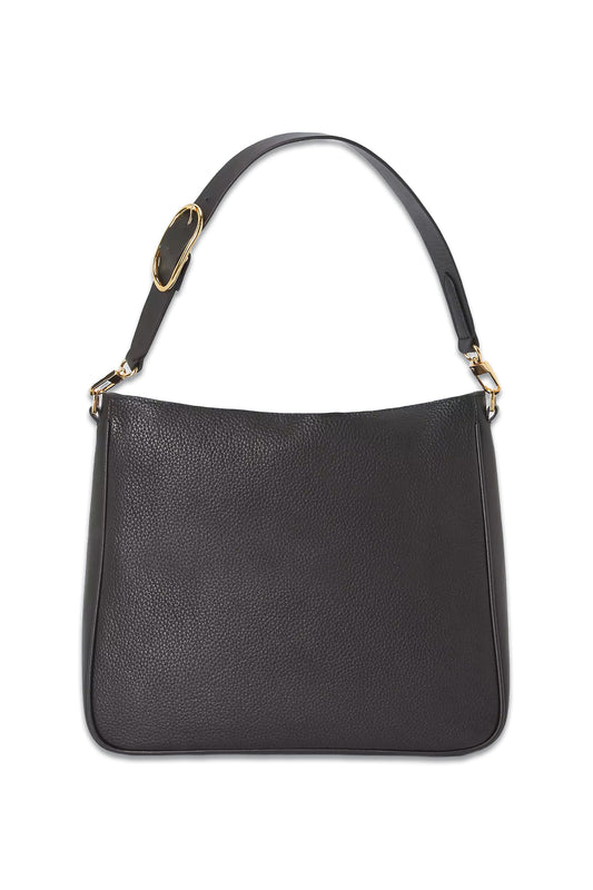 Large Buckle Leather Hobo Bag, Black