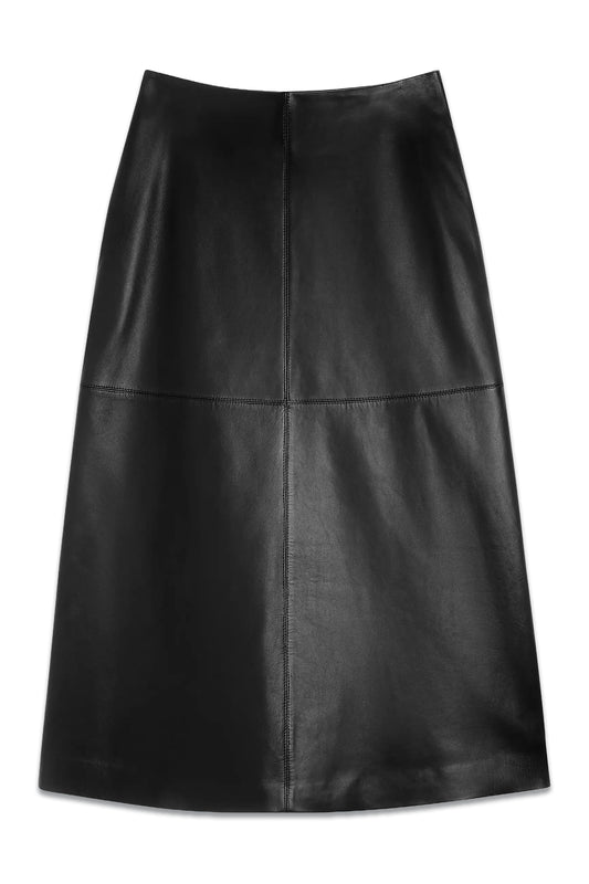 Leather Midi Skirt, Black