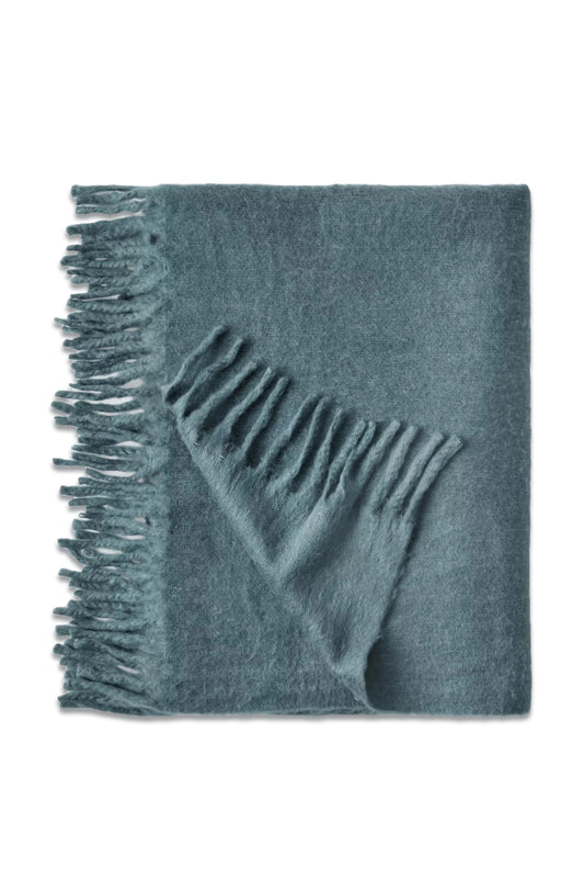 Mohair Effect Plain Throw, Bluestone