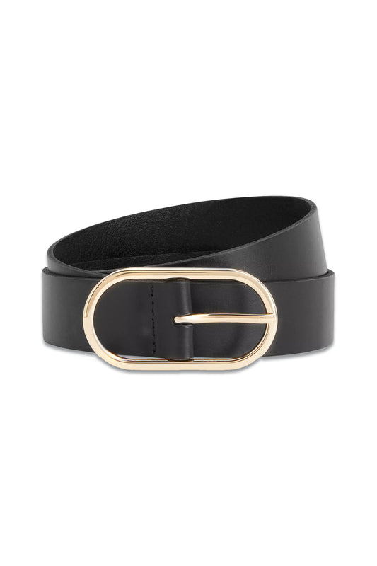 Oval Buckle Leather Belt, Black