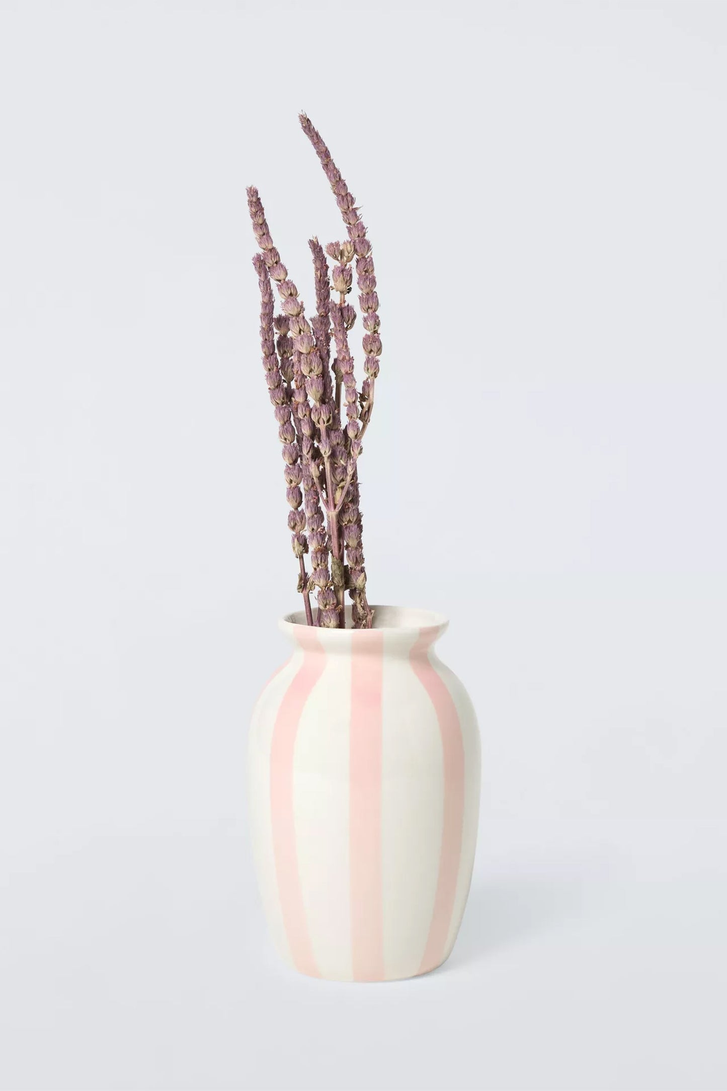 Hand Painted Striped Stoneware Vase, H18cm, Pink