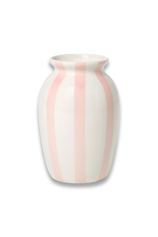Hand Painted Striped Stoneware Vase, H18cm, Pink