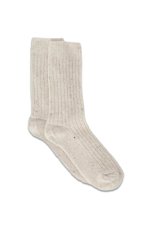 Ribbed Wool Silk Blend Socks, Ivory
