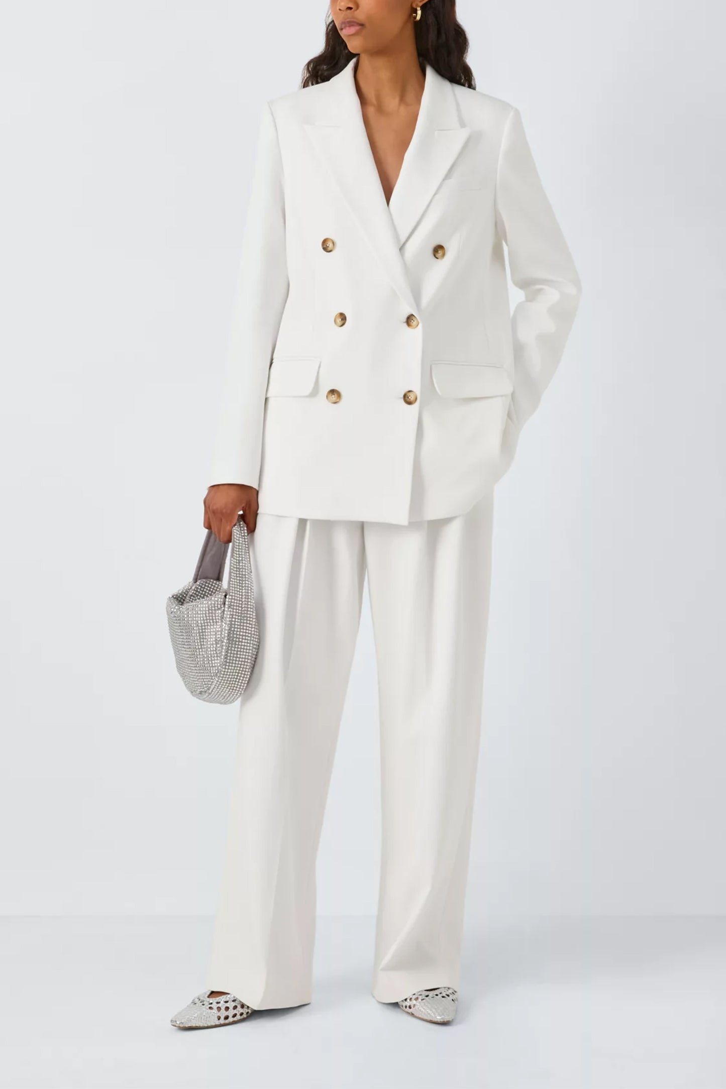 Double Breasted Blazer & High Waisted Wide Leg Trousers