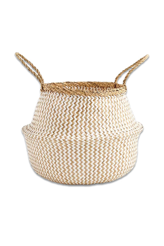 Woven Seagrass Laundry Belly Basket, White/Natural