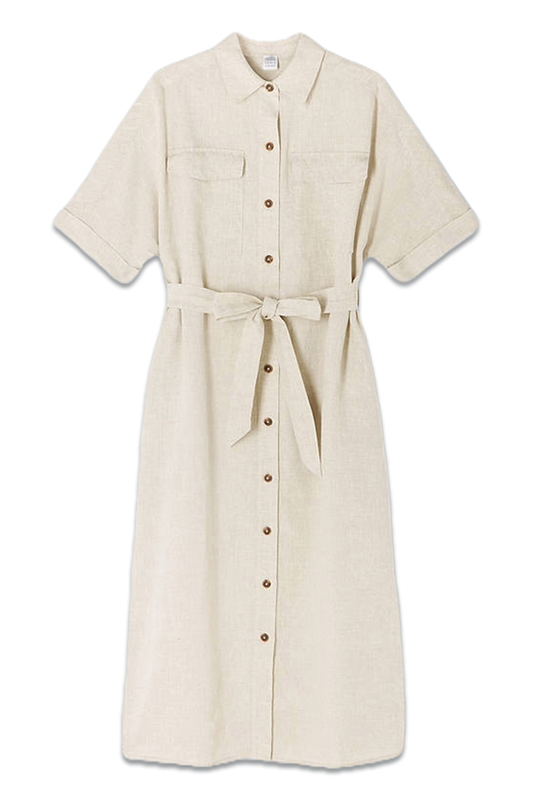 Belted Linen Shirt Dress