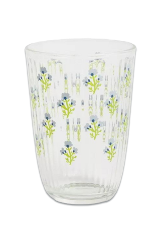 Flower Sprigs Glass Highball, 400ml, Green/Clear