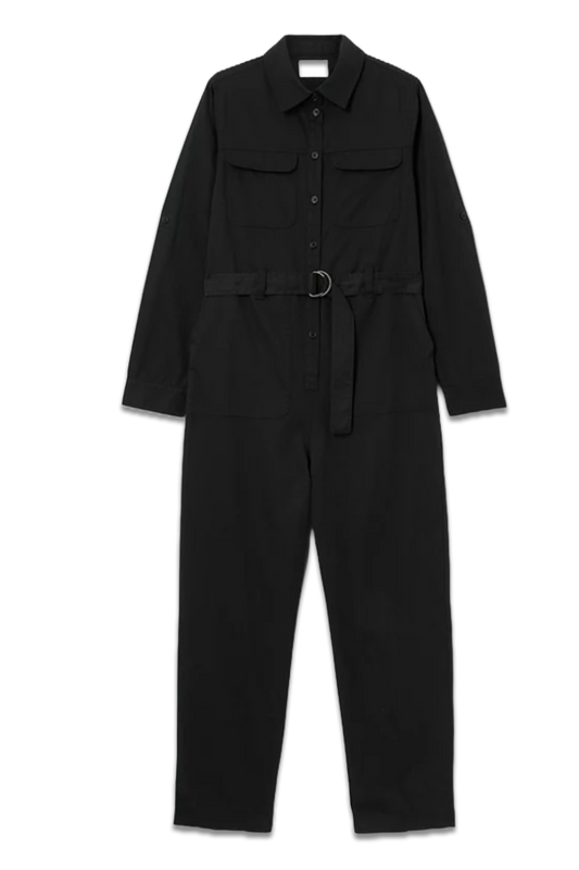 Long Sleeve Utility Jumpsuit, Black