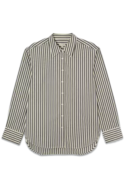 Cotton Poplin Stripe Shirt, Cream/Grey