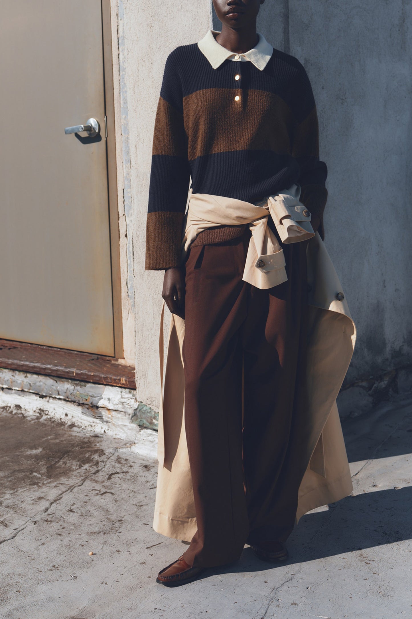 Striped polo-neck sweater
