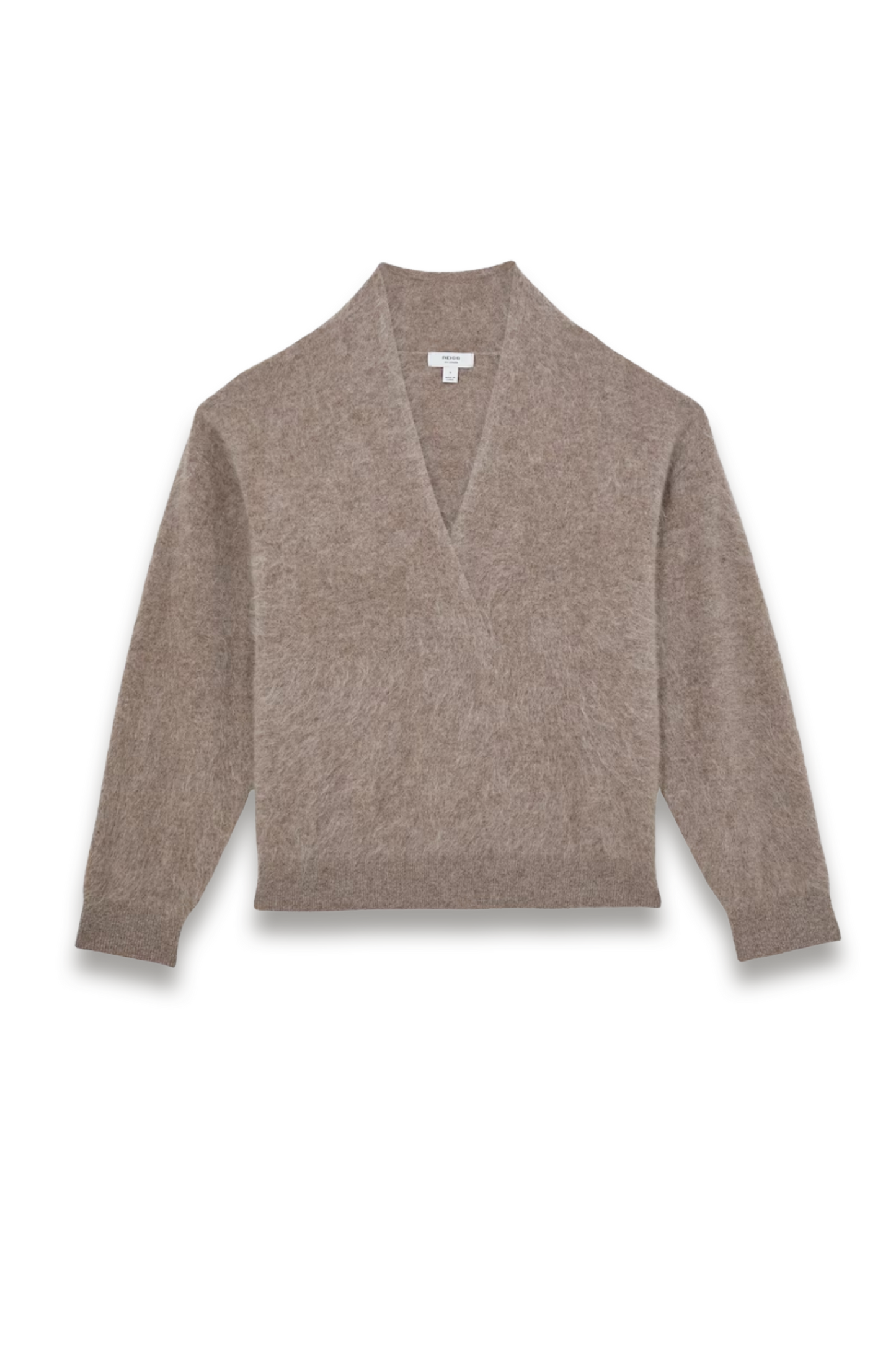 100% Brushed Cashmere Shawl-Neck Jumper in Oatmeal Neutral