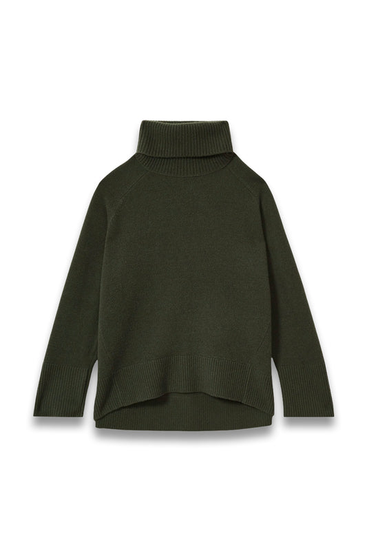 Wool-Cashmere Roll-Neck Jumper in Khaki