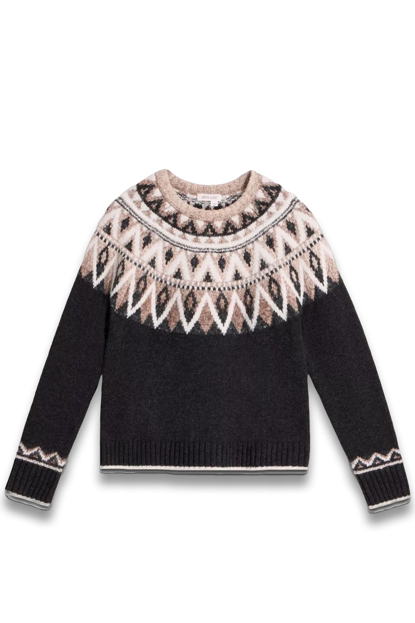 Monochrome Fair Isle Wool Blend Jumper, Black/Multi