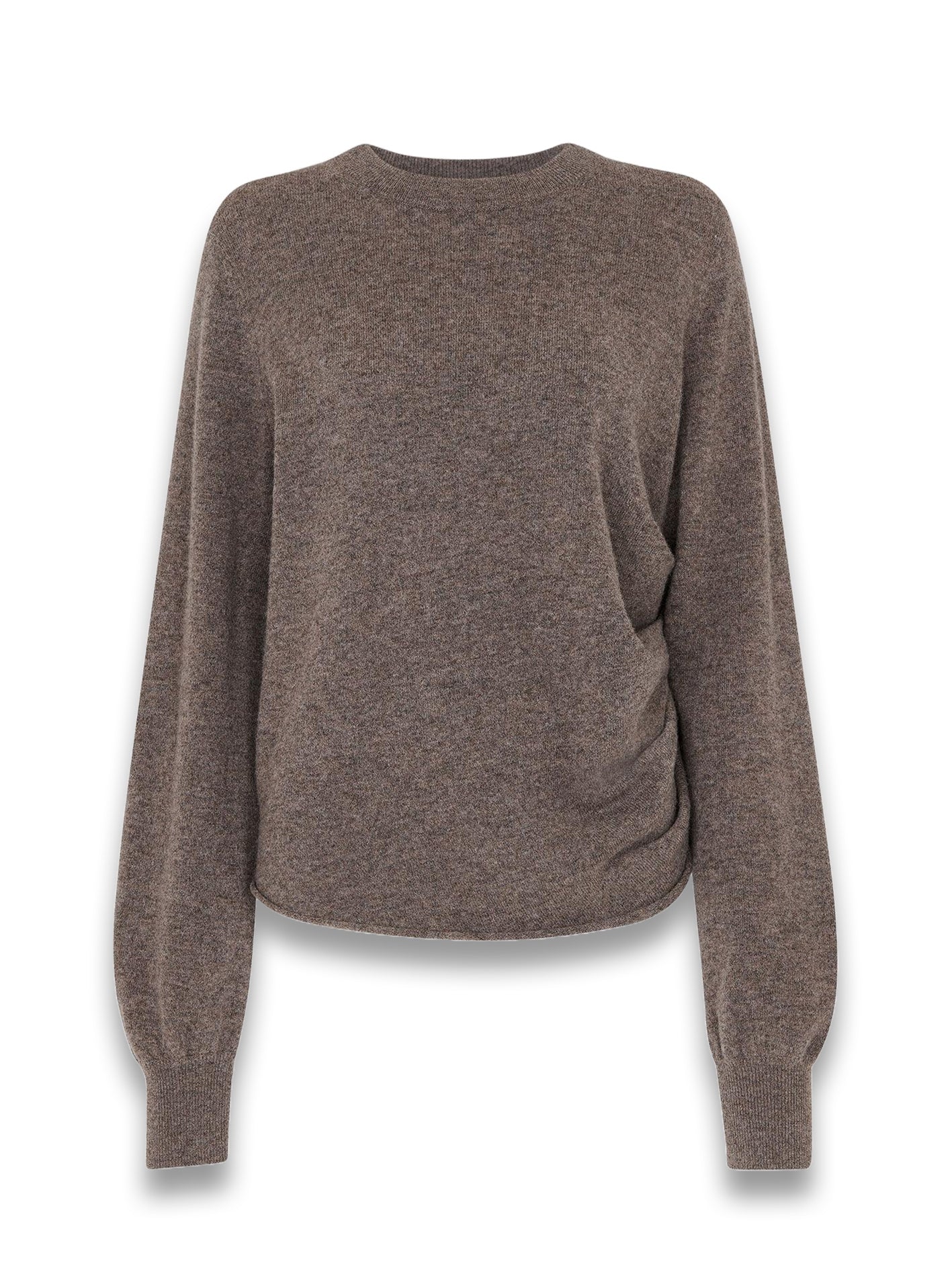 Taupe Side Ruched Detail Knit Top