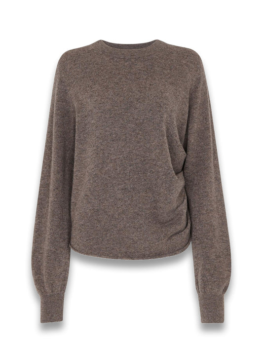 Taupe Side Ruched Detail Knit Top