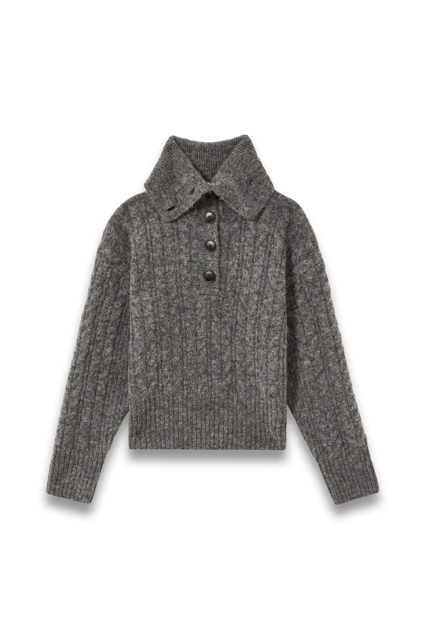 Cropped Cable-Knit Jumper with Mohair in Charcoal