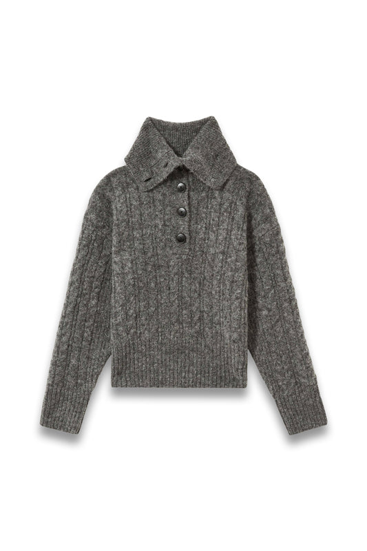 Cropped Cable-Knit Jumper with Mohair in Charcoal