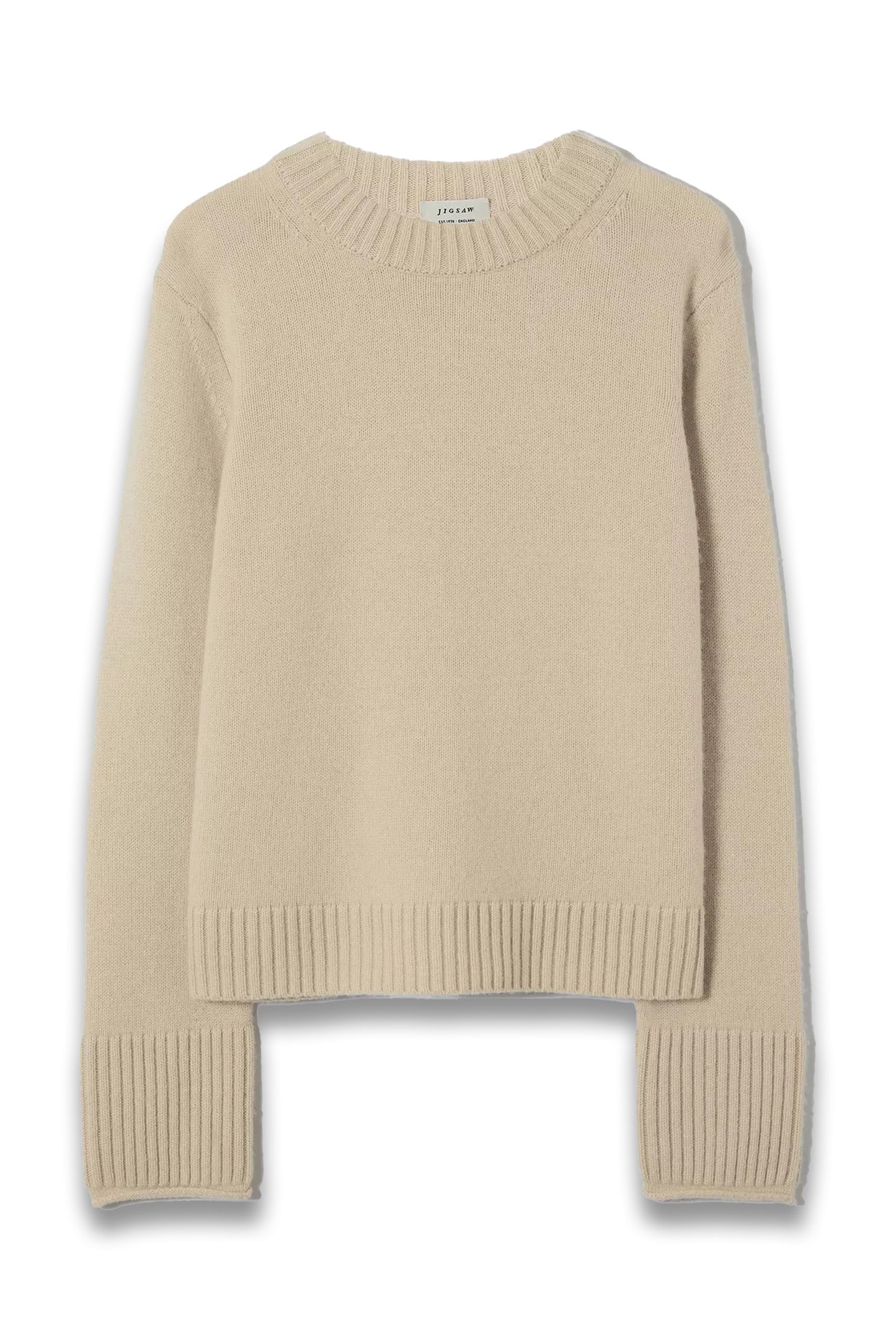 Jigsaw Compact Wool Crew Neck Jumper, Cream