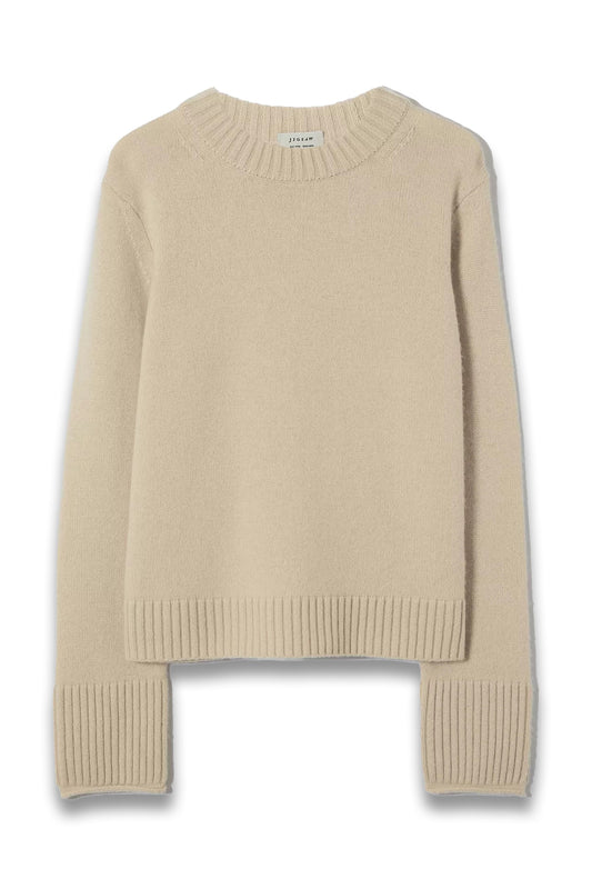 Jigsaw Compact Wool Crew Neck Jumper, Cream