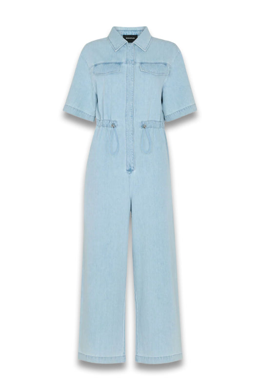Denim Short Sleeve Utility Jumpsuit