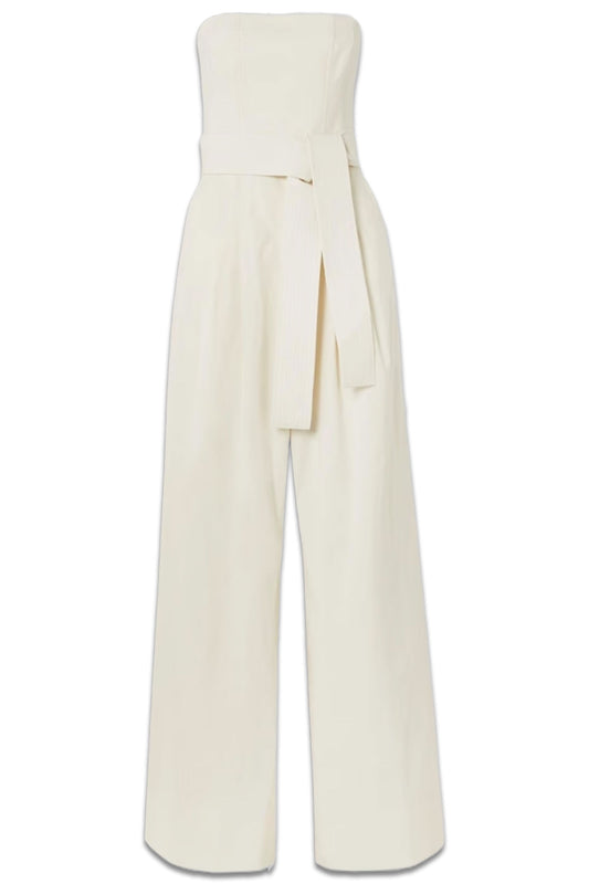 Elsie Strapless Belted Linen-Blend Jumpsuit