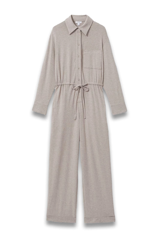 Thermal Jersey Drawstring Jumpsuit in Fawn