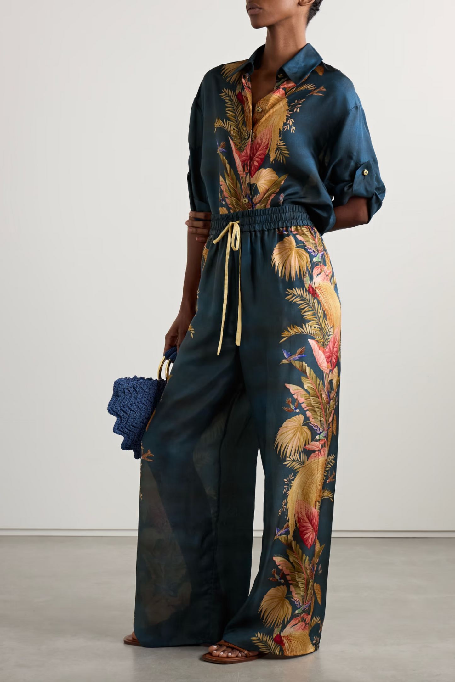 Ascension Printed Silk-Satin Shirt and Wide-Leg Pants