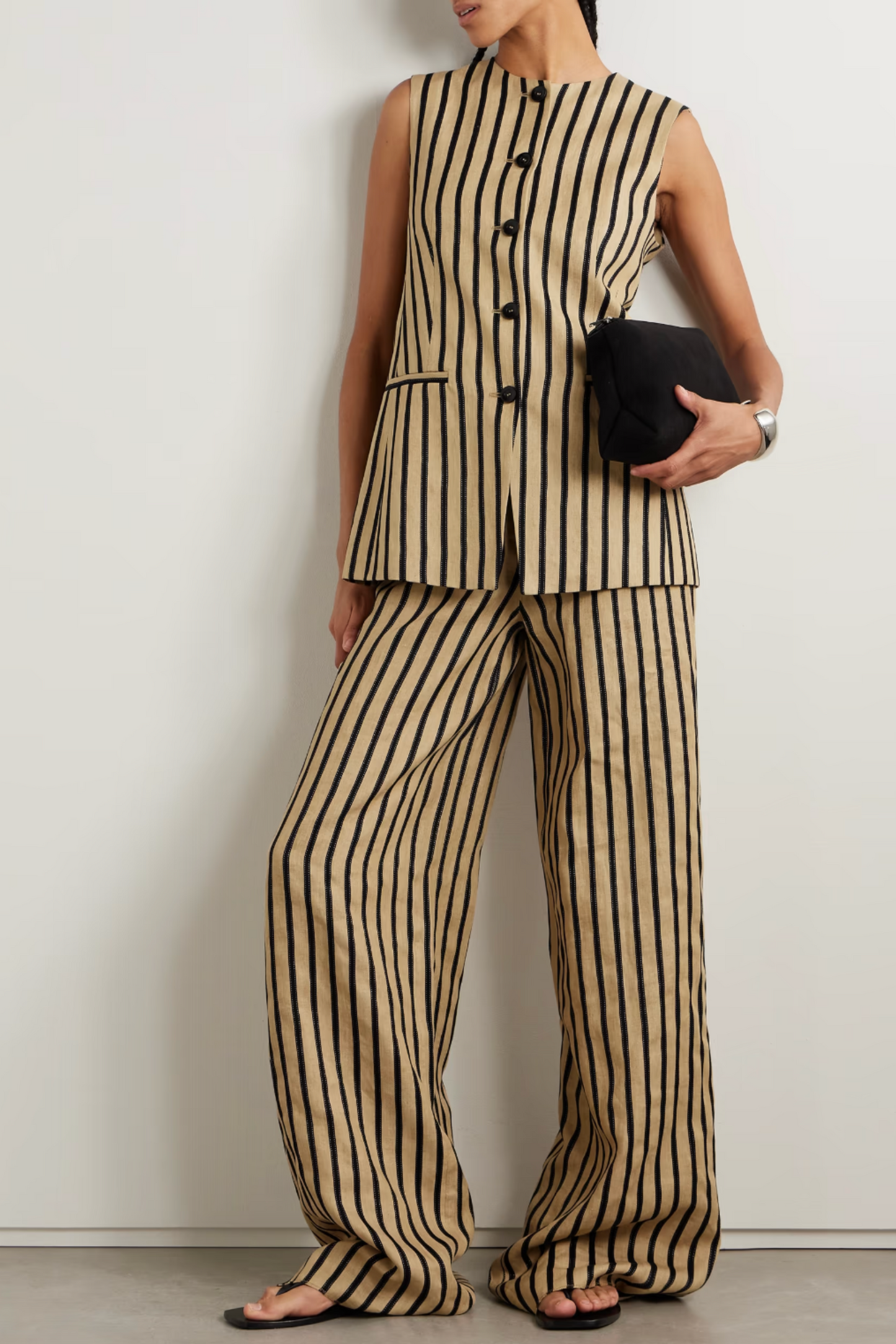 Rodeo Striped Linen-Blend Vest and Wide-Leg Pants